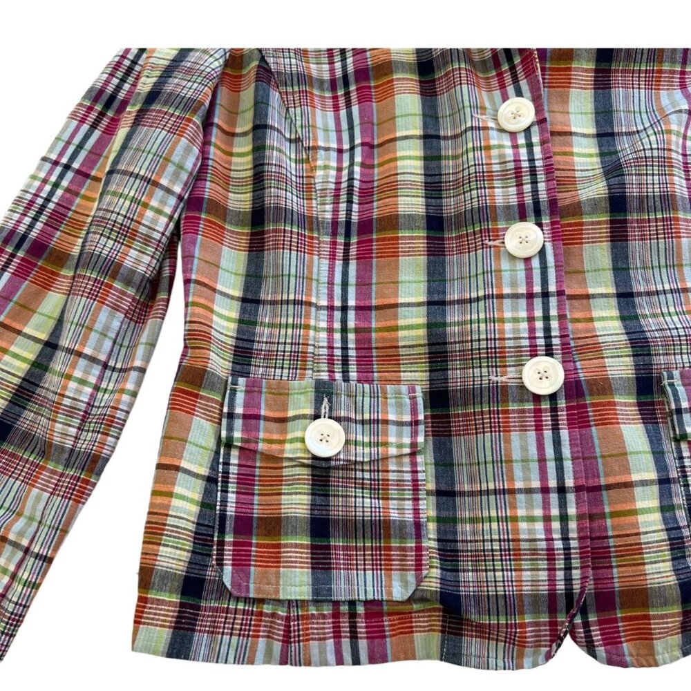 XL Cotton Plaid Madras Blazer Jacket Talbots 16 preppy academia stripe retro 90s - Picture 12 of 16